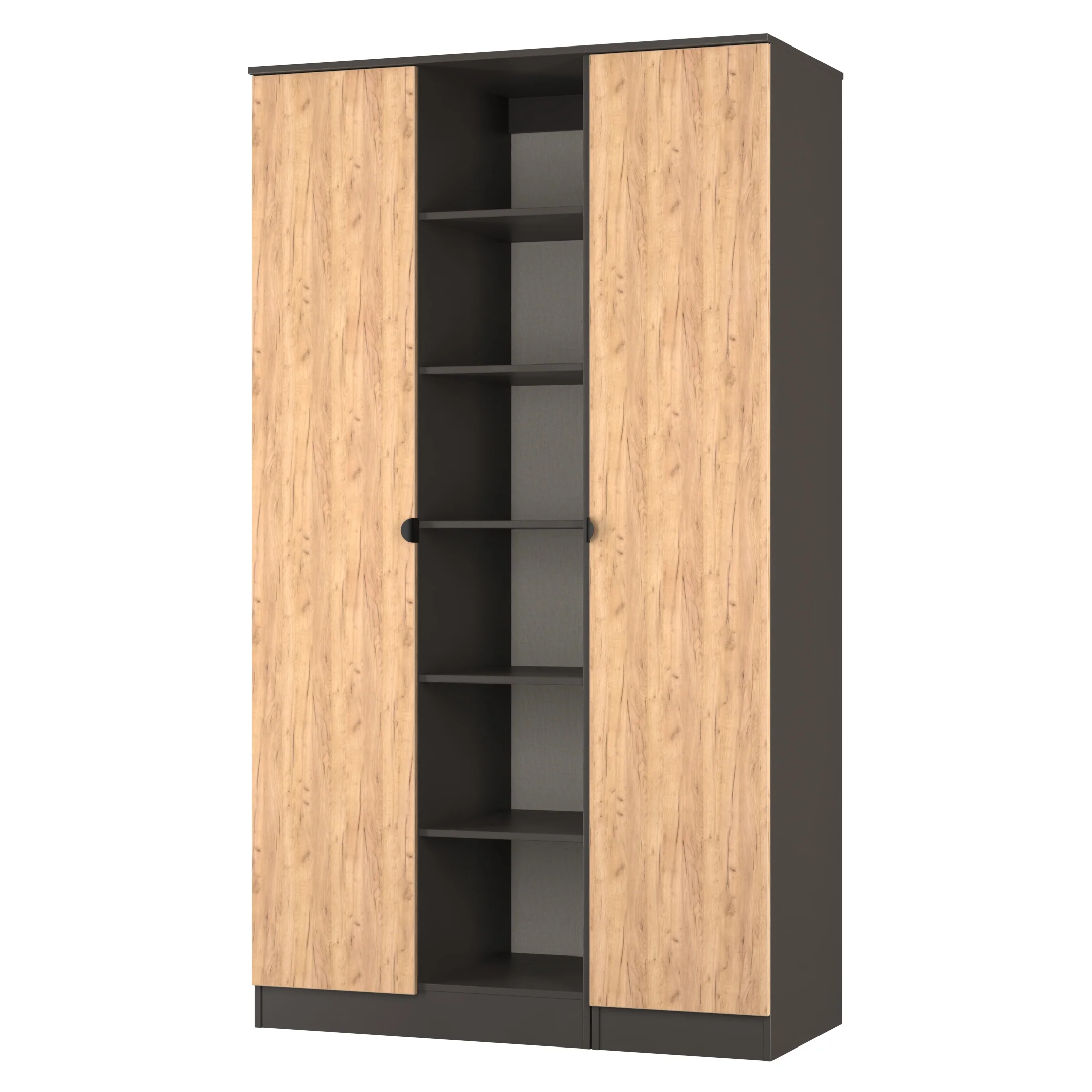 Bora Tall 3 Door Robe with shelves in Gold Craft Oak & Graphite - Ready Assembled - Image 3