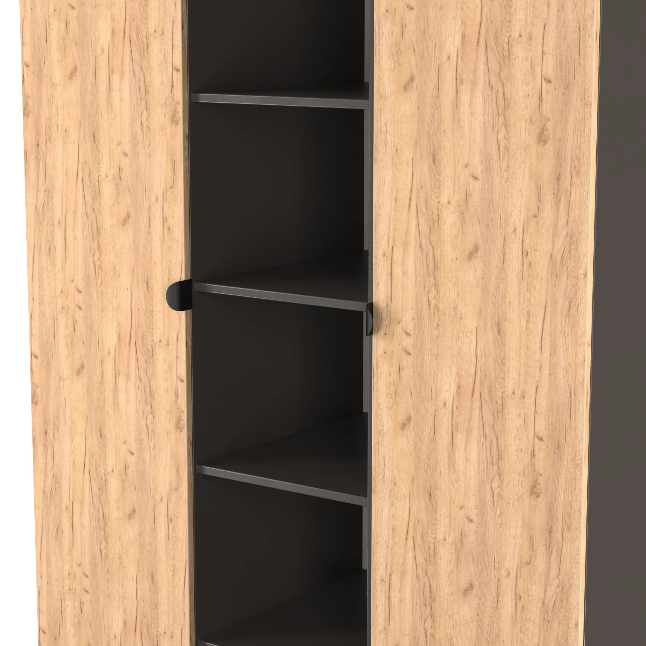 Bora Tall 3 Door Robe with shelves in Gold Craft Oak & Graphite - Ready Assembled - Image 4