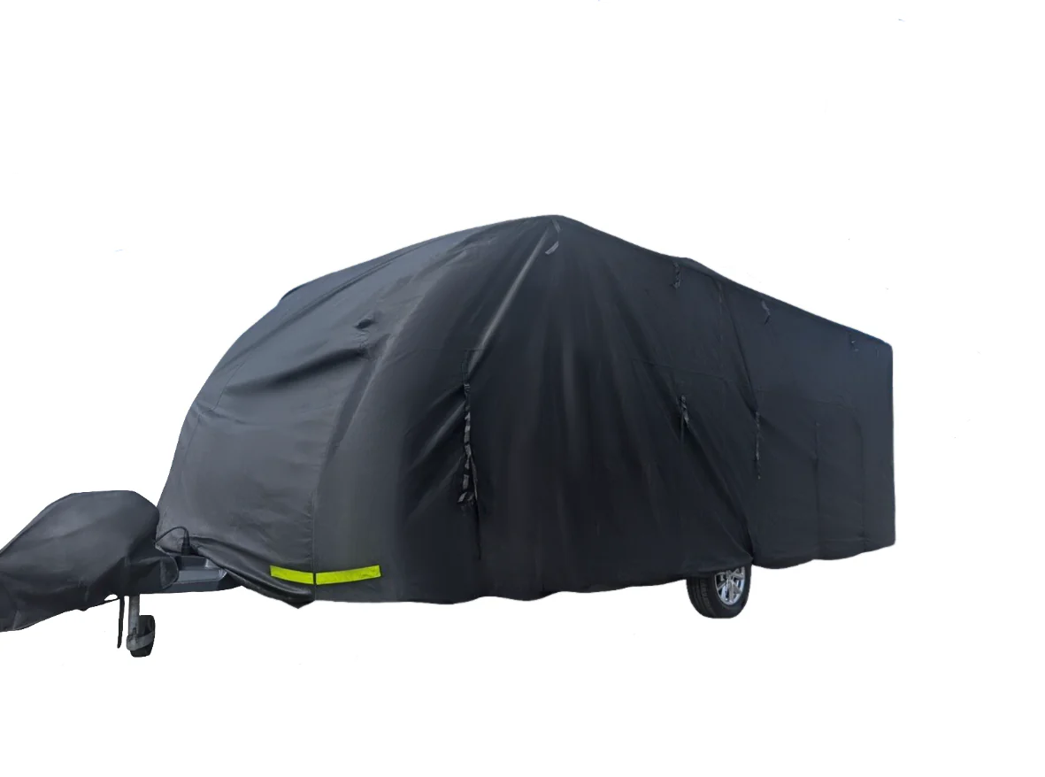 Breathable Waterproof 4Ply Caravan Cover with Free Hitch Cover Black  14-17ft