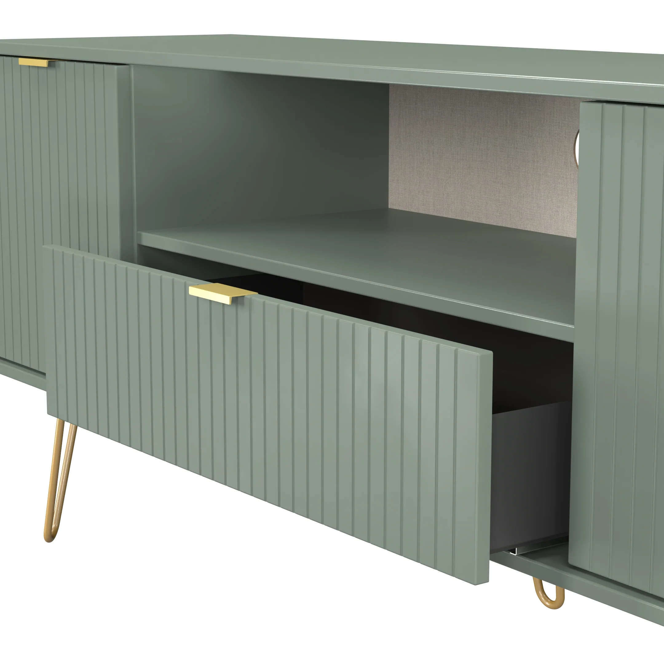 Breda Ready Assembled 2 Door 1 Drawer Wide TV Unit In Reed Green - Image 6