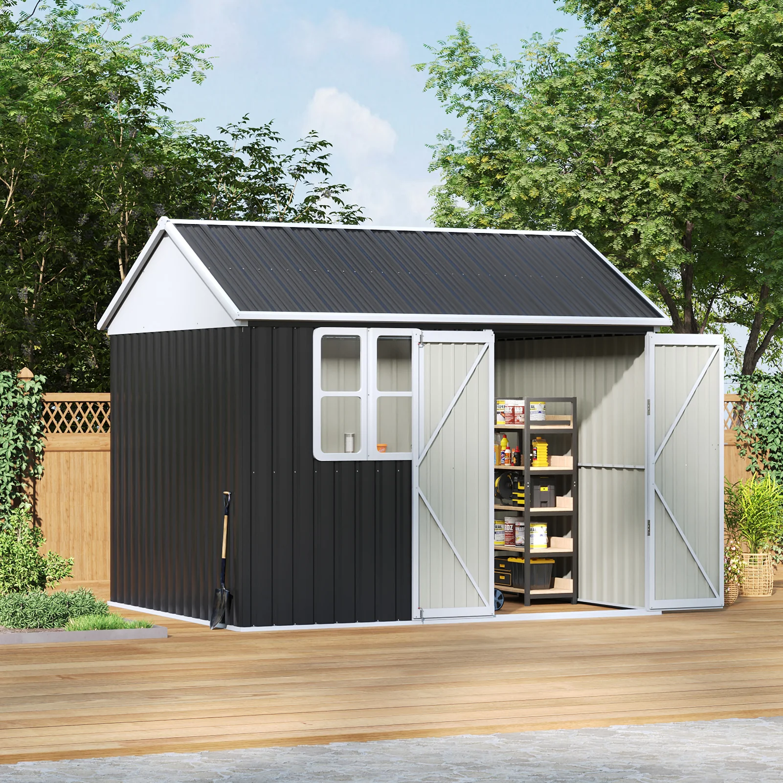 Breeins 10 x 8FT Outdoor Metal Apex Roof Garden Storage Shed - Image 3