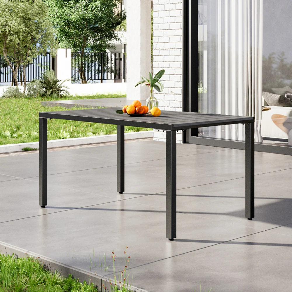 Breeins 150cm Wood Effect Garden Dining Table with Parasol Hole Grey - Image 2