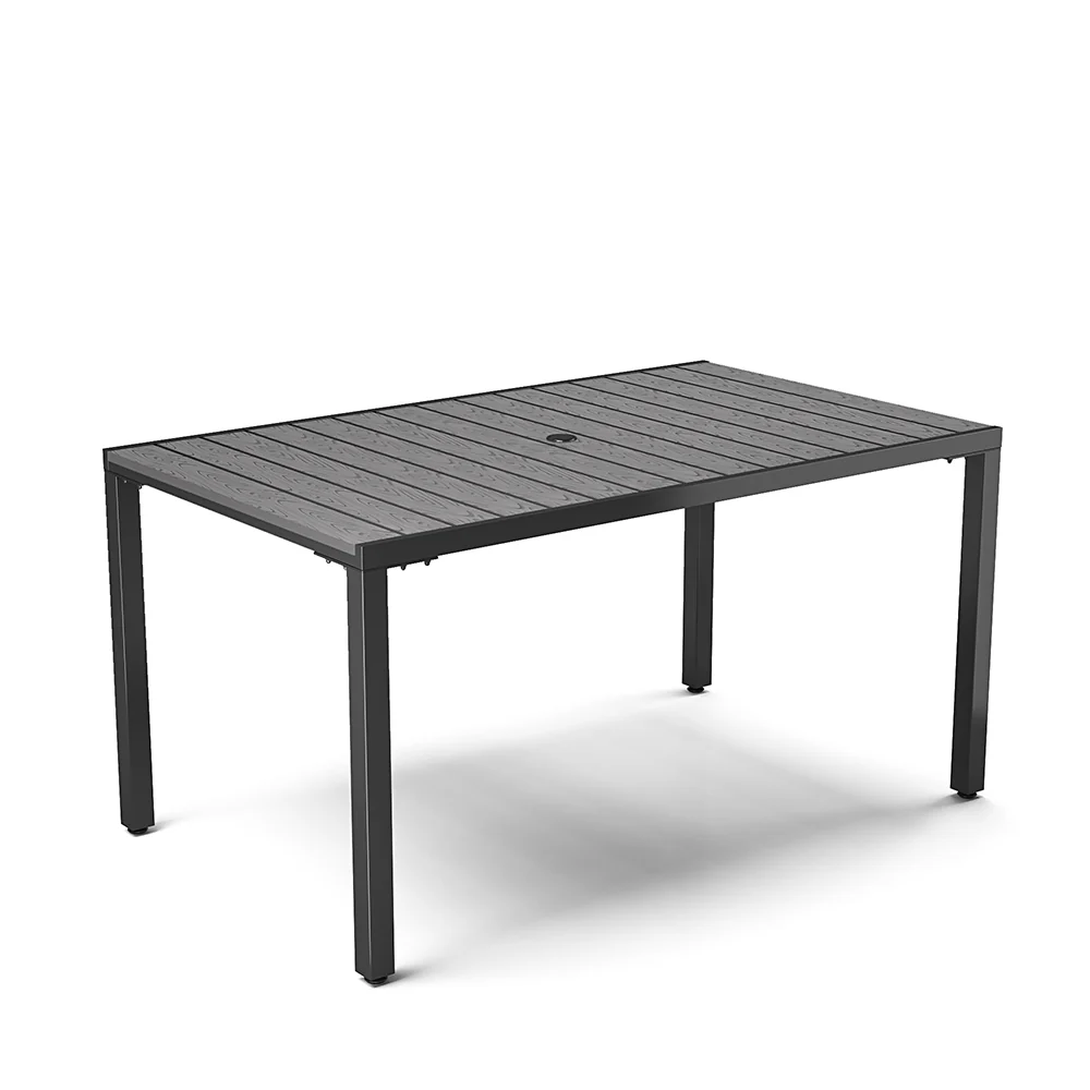 Breeins 150cm Wood Effect Garden Dining Table with Parasol Hole Grey - Image 5