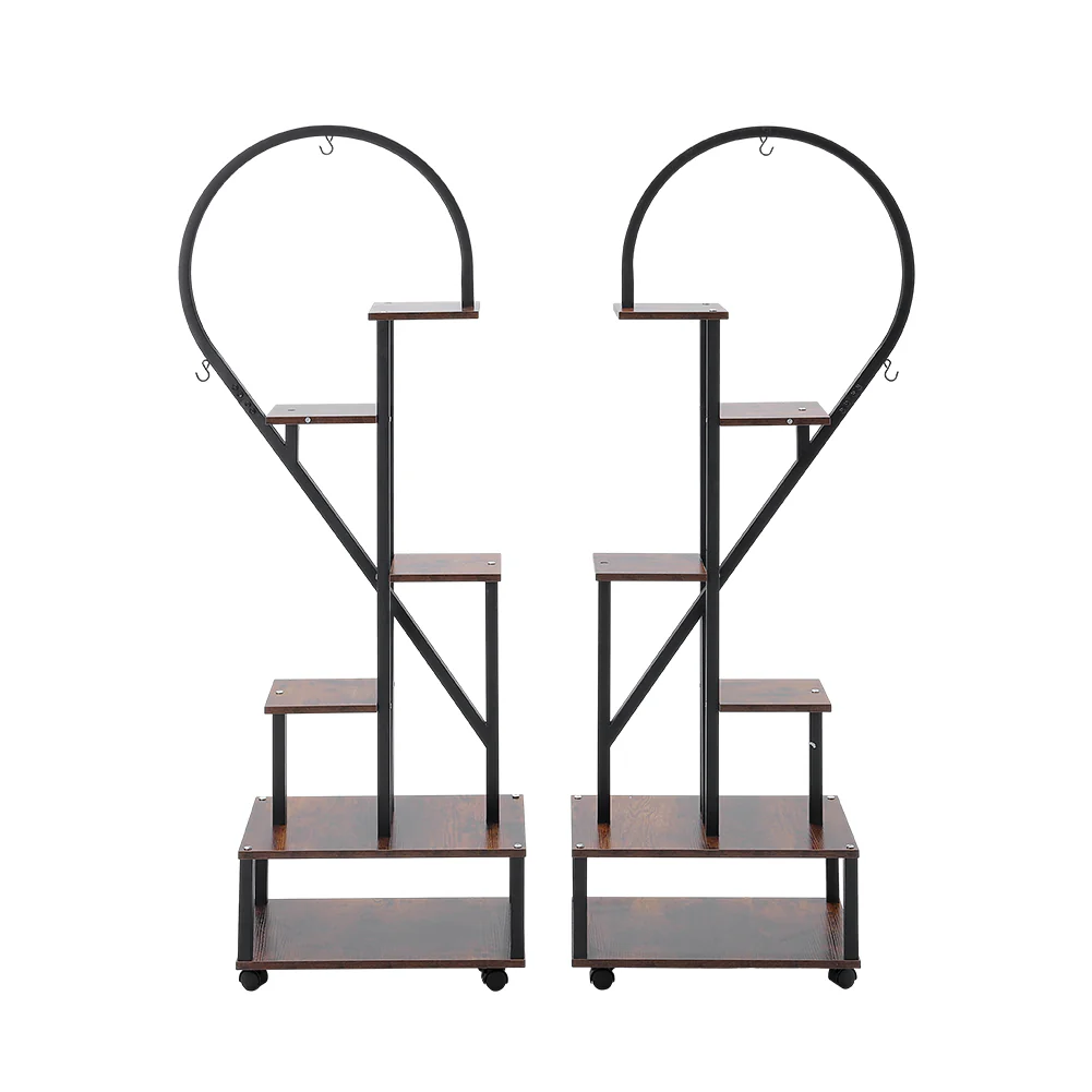 Breeins 2 Pcs Half-Heart-Shaped Tiered Plant Stand Rustic Brown - Image 6