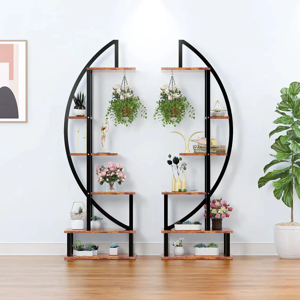 Breeins Pair of Wooden Crescent Plant Displays - Image 2
