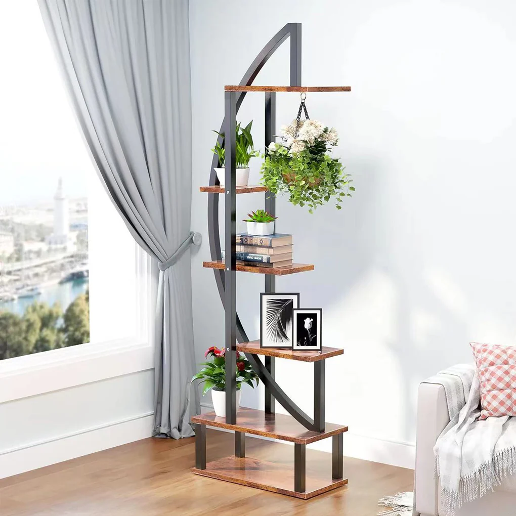 Breeins Pair of Wooden Crescent Plant Displays - Image 3