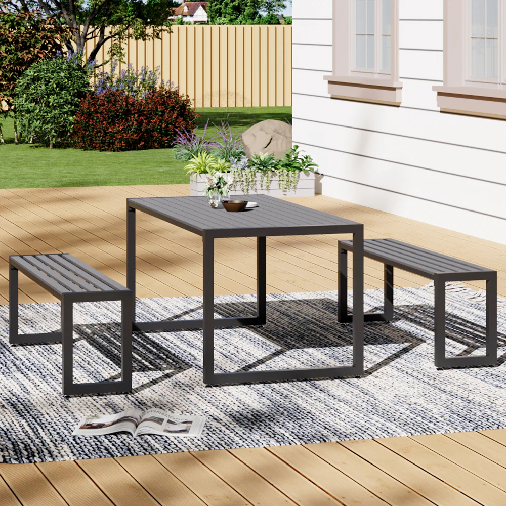 Breeins Patio Table Bench Set with Parasol Hole - Image 2