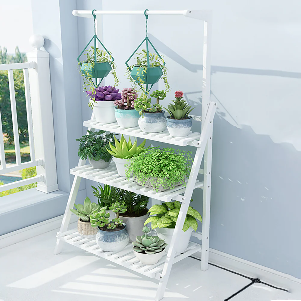 Breeins Rustic Plant Stand with Hanging Rod - Image 2