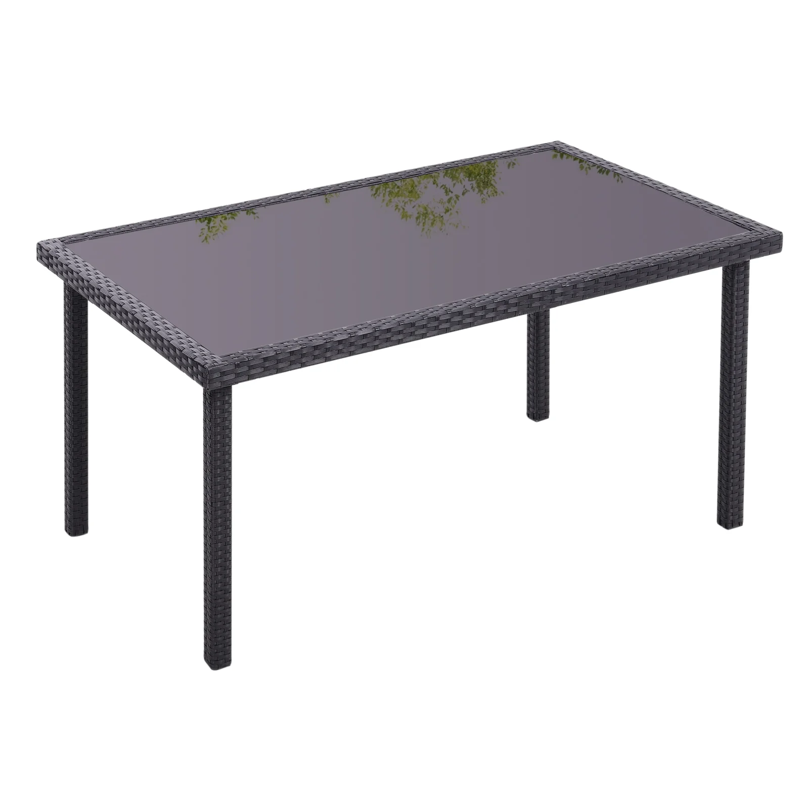 Breeins Rustic Rectangle Outdoor Wicker Table With Tempered Glass Tabletop - Image 3