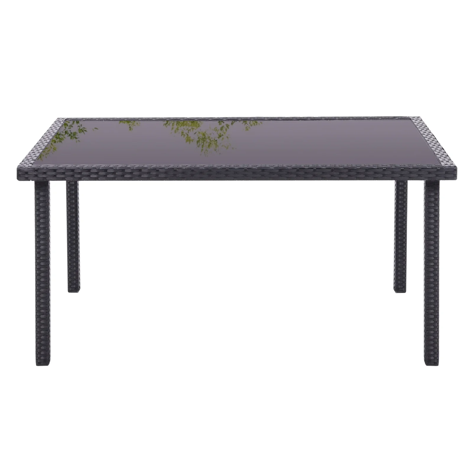 Breeins Rustic Rectangle Outdoor Wicker Table With Tempered Glass Tabletop - Image 4