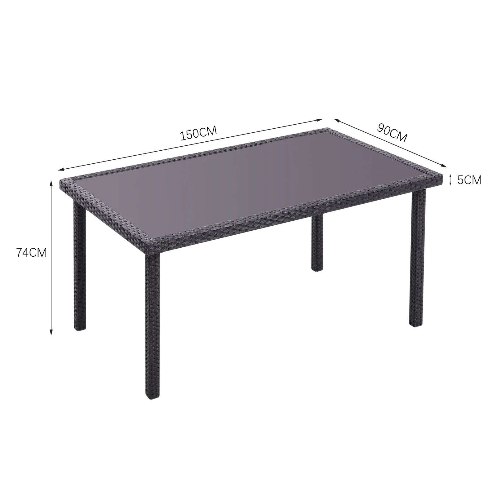 Breeins Rustic Rectangle Outdoor Wicker Table With Tempered Glass Tabletop - Image 5