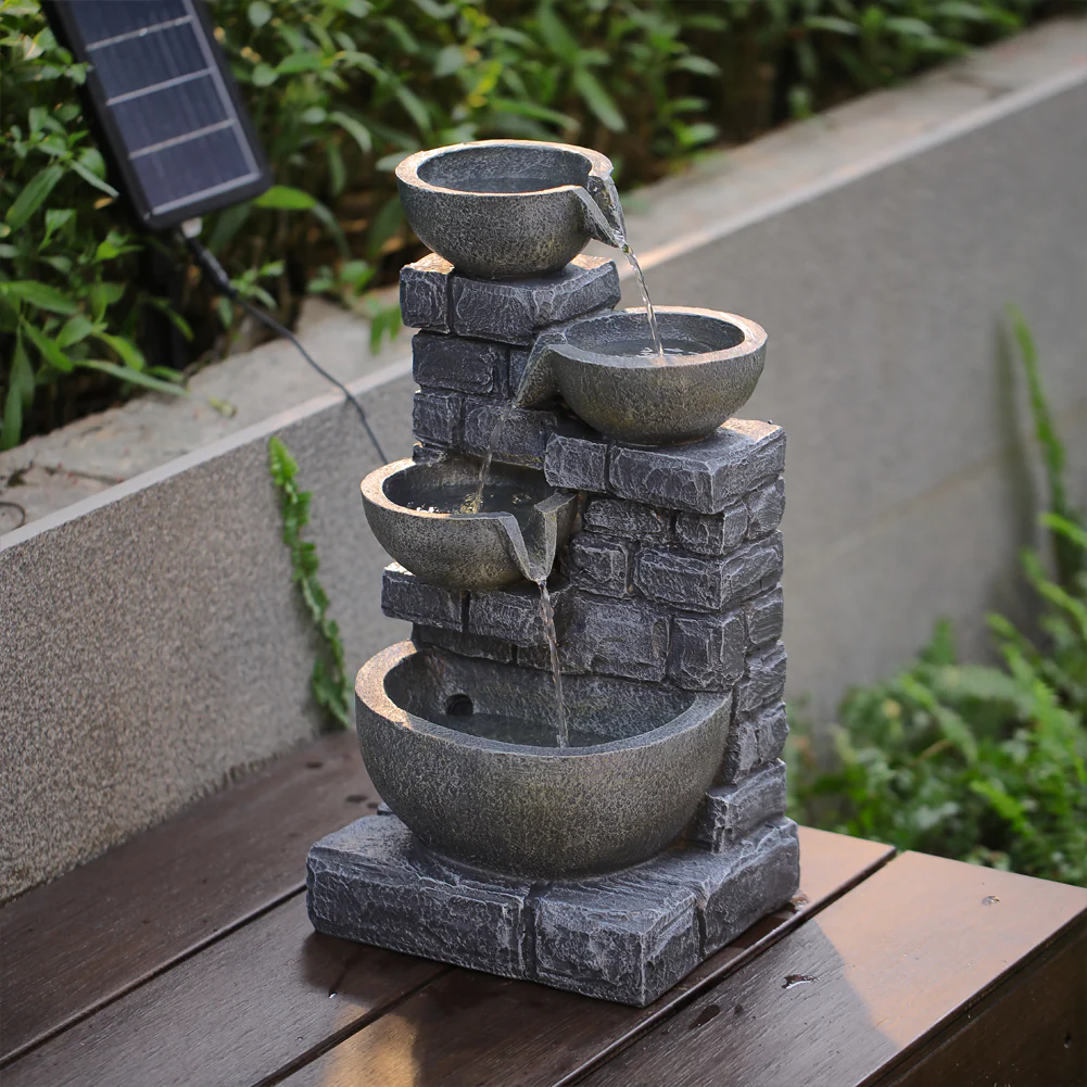 Breeins Rustic Solar Water Fountain with LED Lights - Image 2