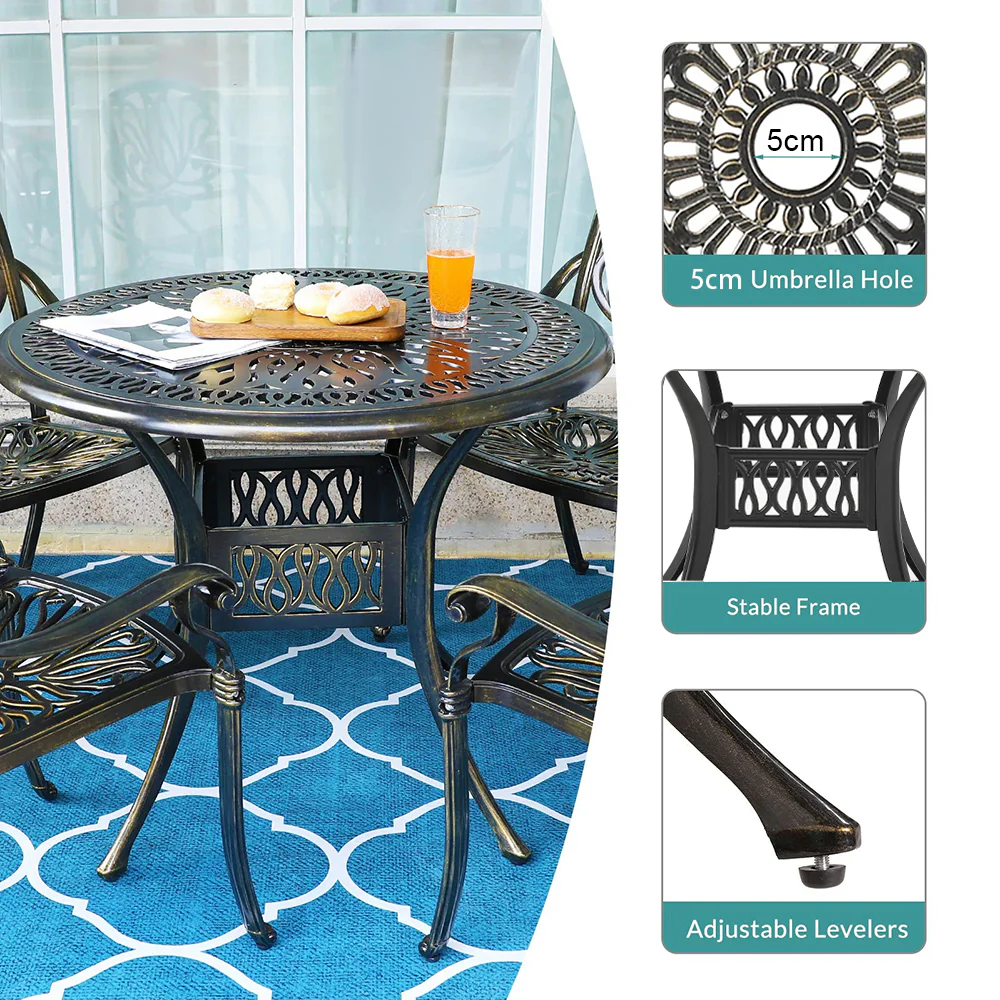 Breeins Set of 5 Retro Garden Bistro Set Cast Aluminum with Cushions - Image 5