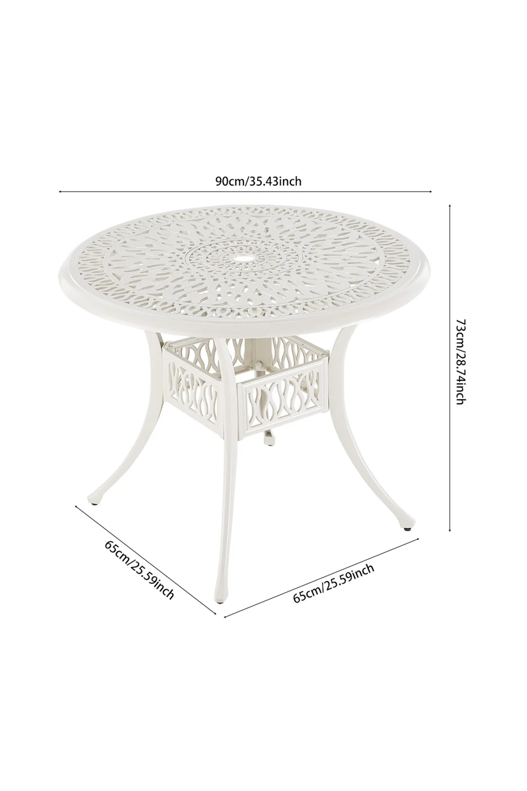 Breeins 5 Piece Cast Aluminium Garden Bistro Set With Cushions - 4 Seater Outdoor Patio Table & Chairs With Parasol Hole - Off White - Image 5