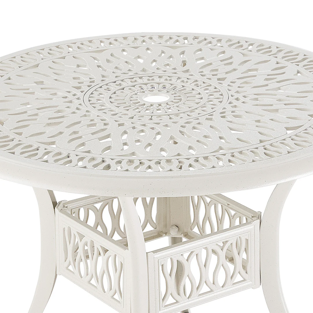Breeins 5 Piece Cast Aluminium Garden Bistro Set With Cushions - 4 Seater Outdoor Patio Table & Chairs With Parasol Hole - Off White - Image 6
