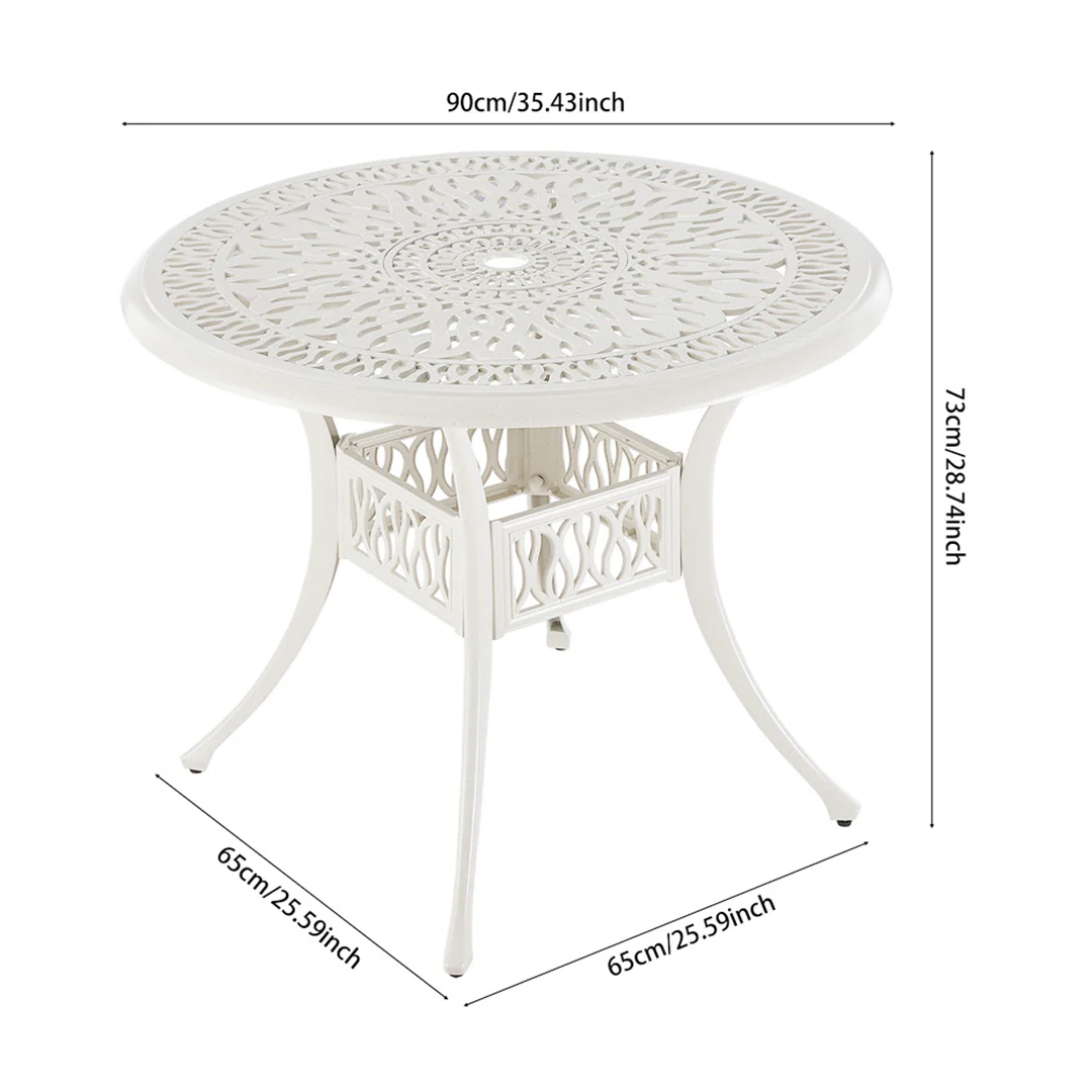 Breeins 5 Piece Cast Aluminium Garden Bistro Set With Cushions - 4 Seater Outdoor Patio Table & Chairs With Parasol Hole - Off White - Image 8