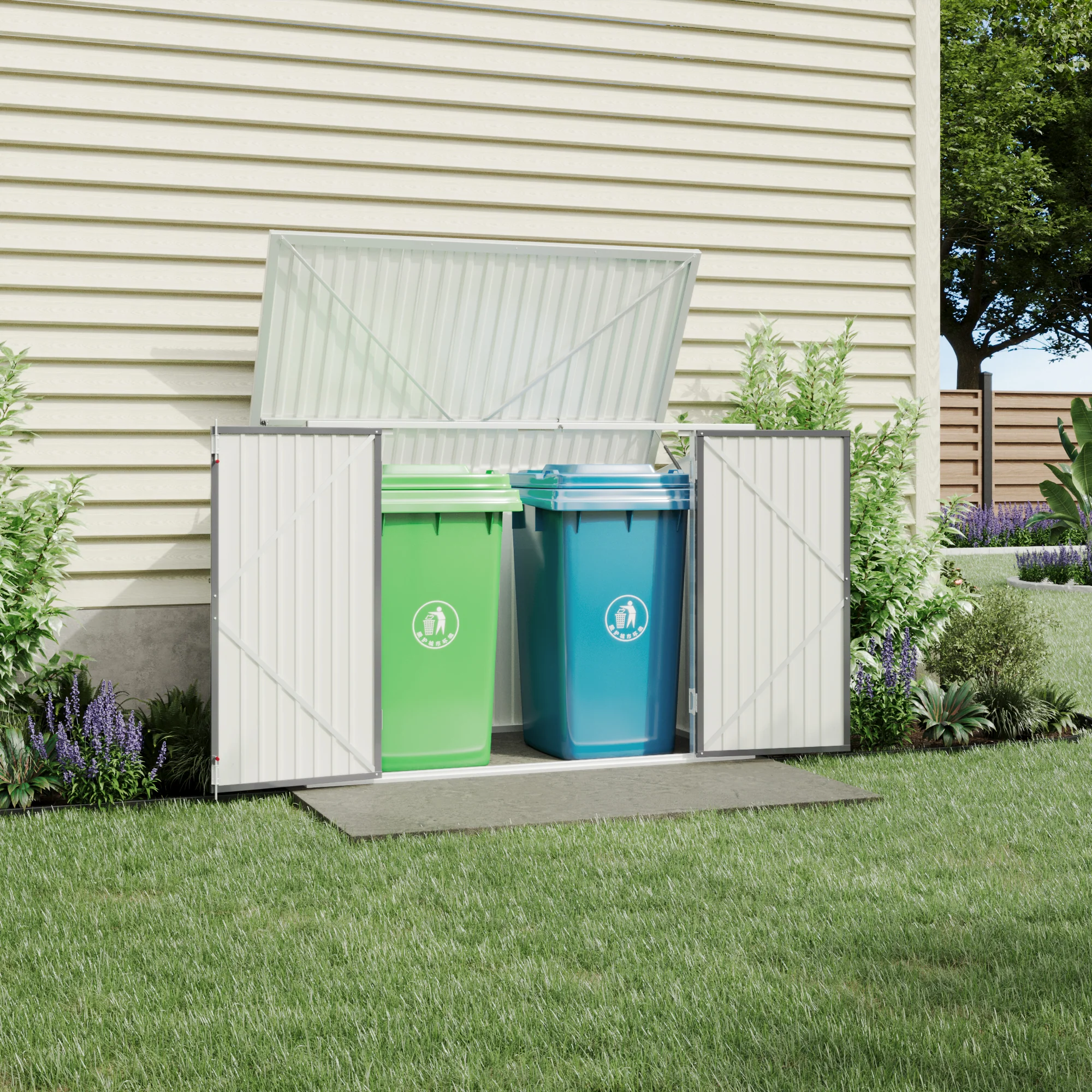 Breeins Steel Trash Can Recycle Bin Enclosure Storage Shed - Image 3
