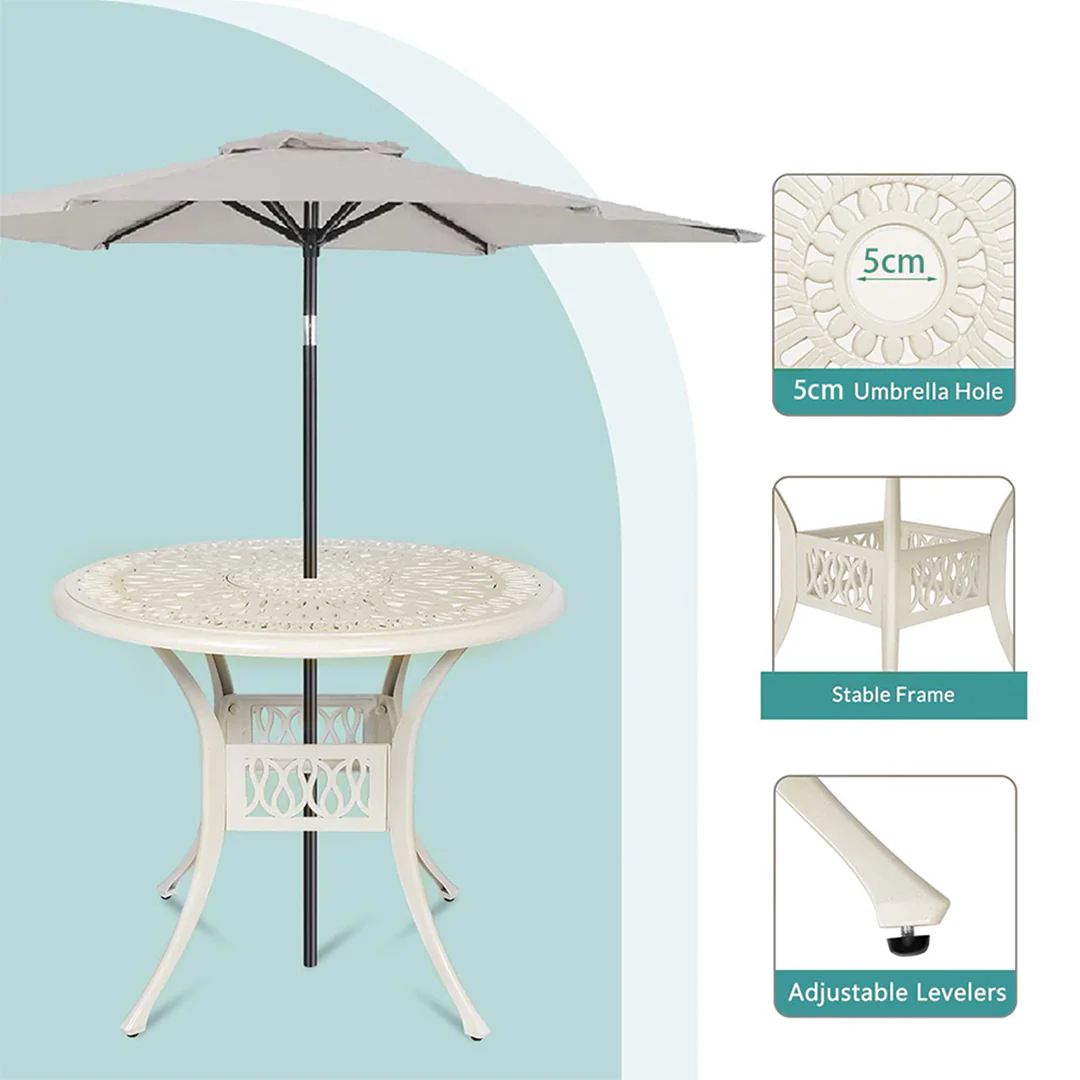 Breeins Vintage Cast Aluminum Garden Table - Off White - Image 6