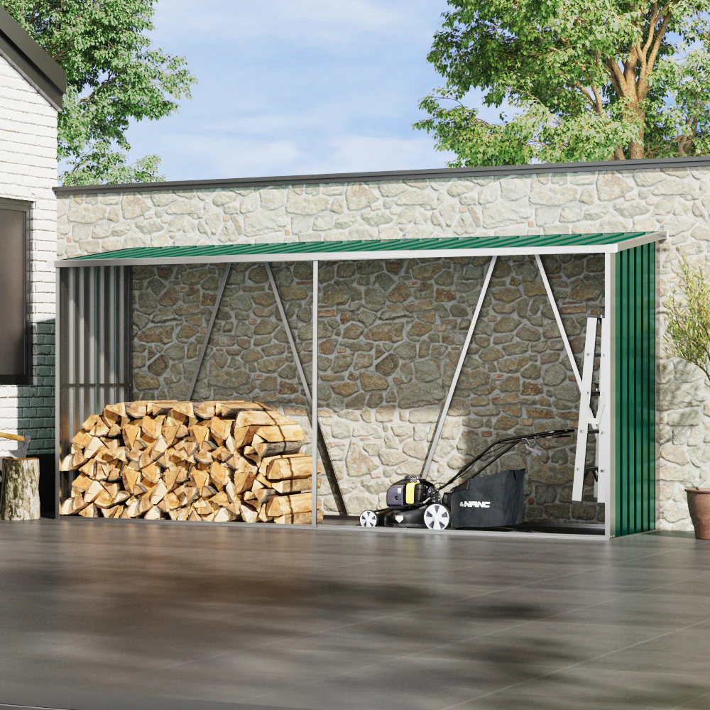 Breeins Zinc Steel Firewood Log Storage Shed 10x3 Ft - Image 2