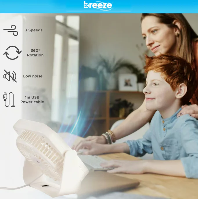 Breeze Mini Usb Table Fan - White - Image 3