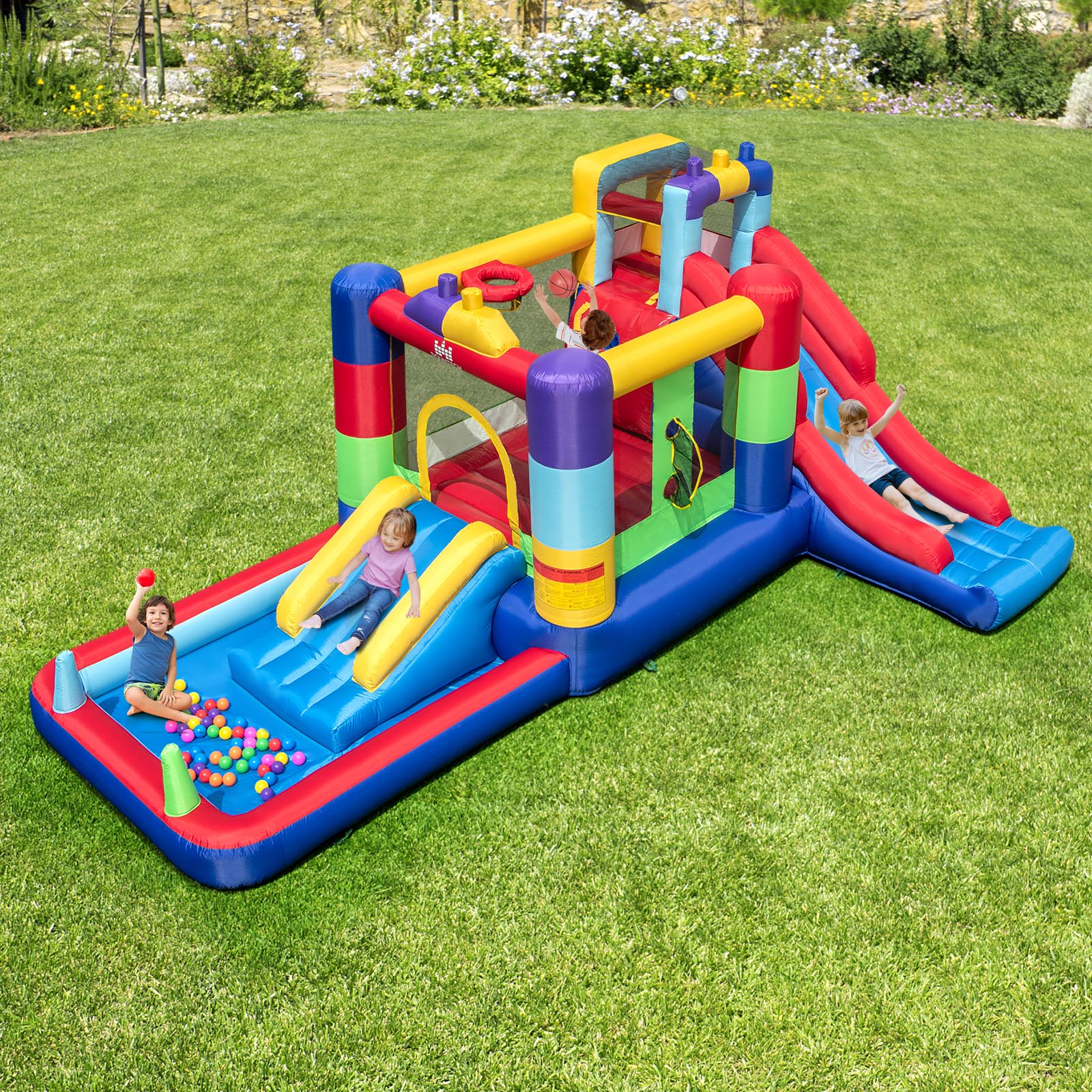 Building Block Inflatable Bounce House with 2 Slides and Ocean Ball Pool - Image 6