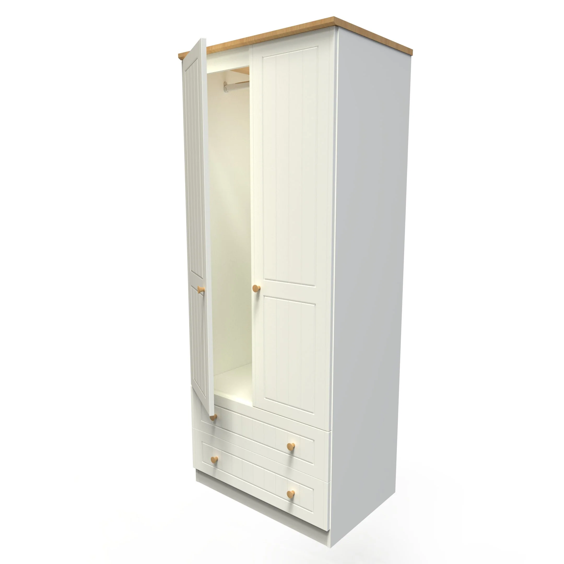 Byland Ready Assembled 2 Door 2 Drawer Wardrobe in Cream Ash & Modern Oak - Image 14