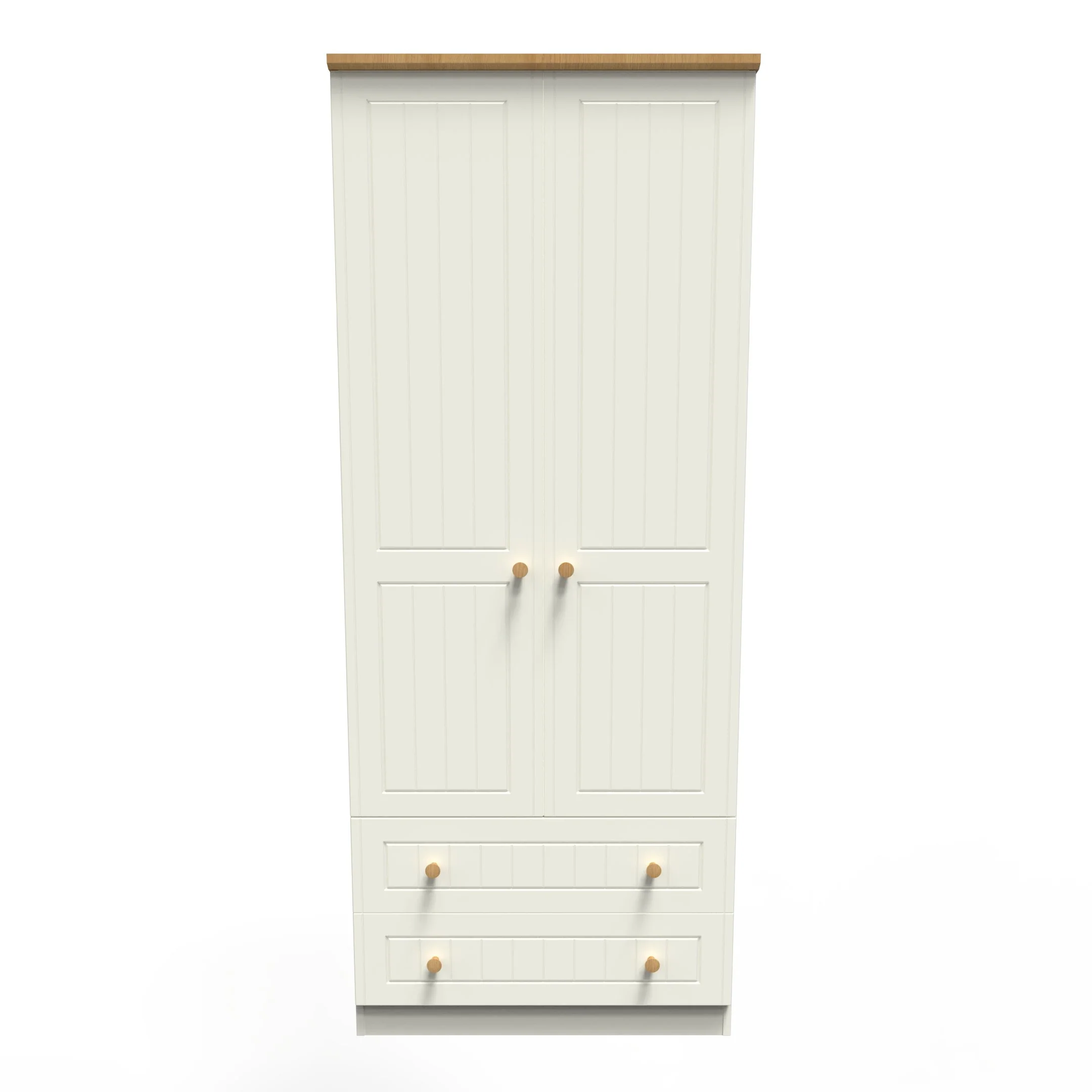 Byland Ready Assembled 2 Door 2 Drawer Wardrobe in Cream Ash & Modern Oak - Image 2