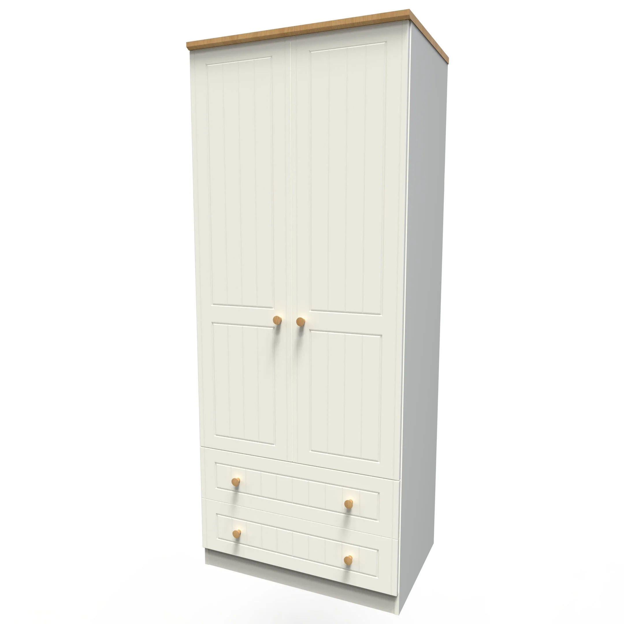 Byland Ready Assembled 2 Door 2 Drawer Wardrobe in Cream Ash & Modern Oak - Image 8