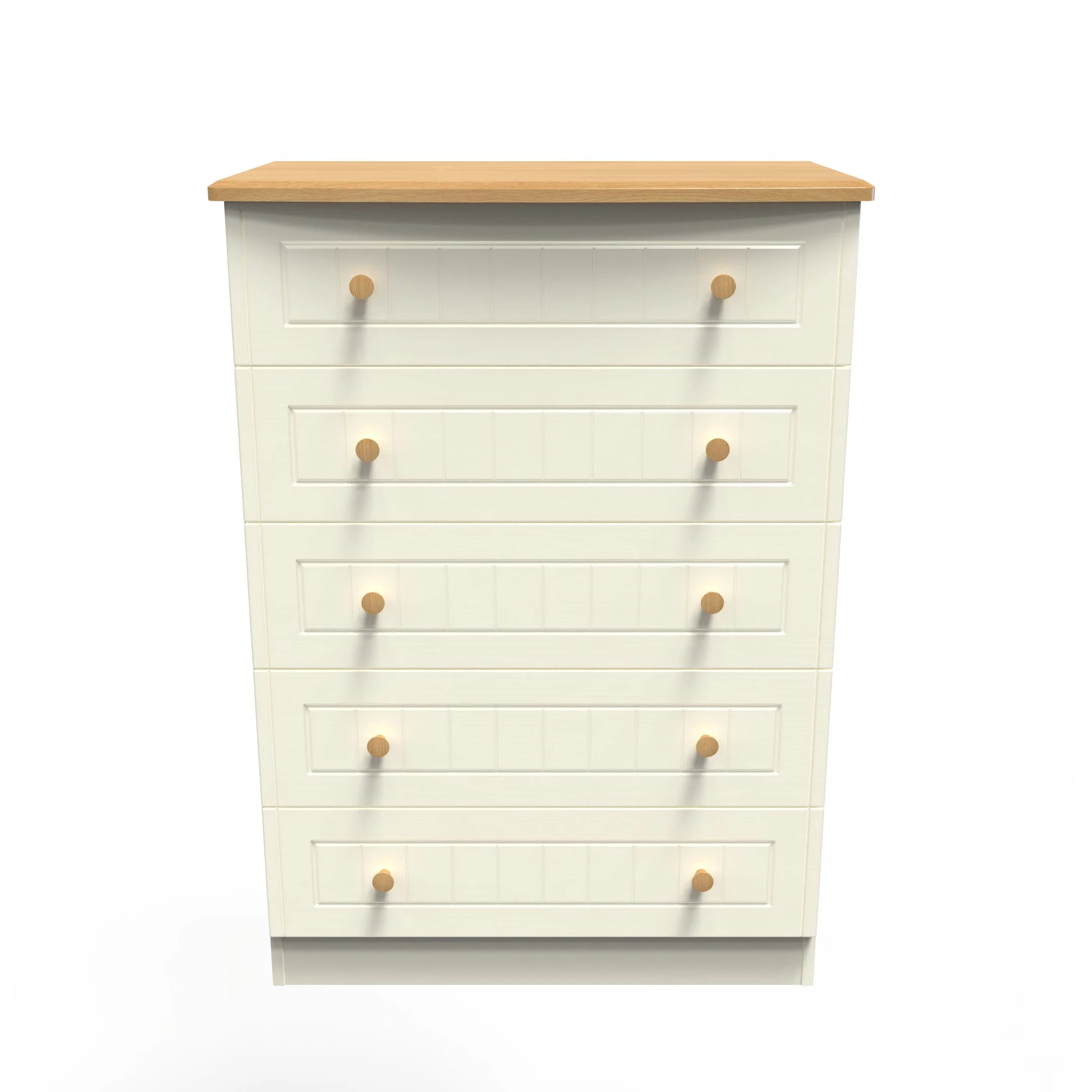 Byland Ready Assembled 5 Drawer Chest in Cream Ash & Modern Oak - Image 4