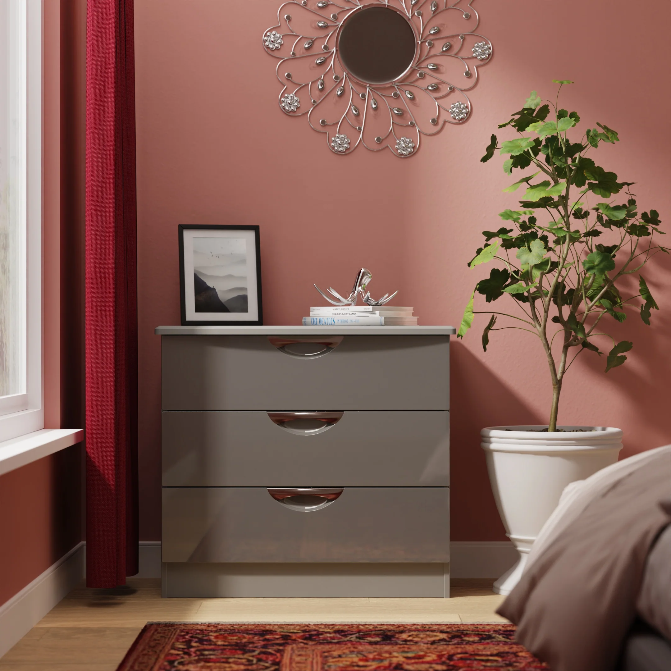 Camden 3 Drawer Chest in Grey Gloss & Dusk Grey - Ready Assembled
