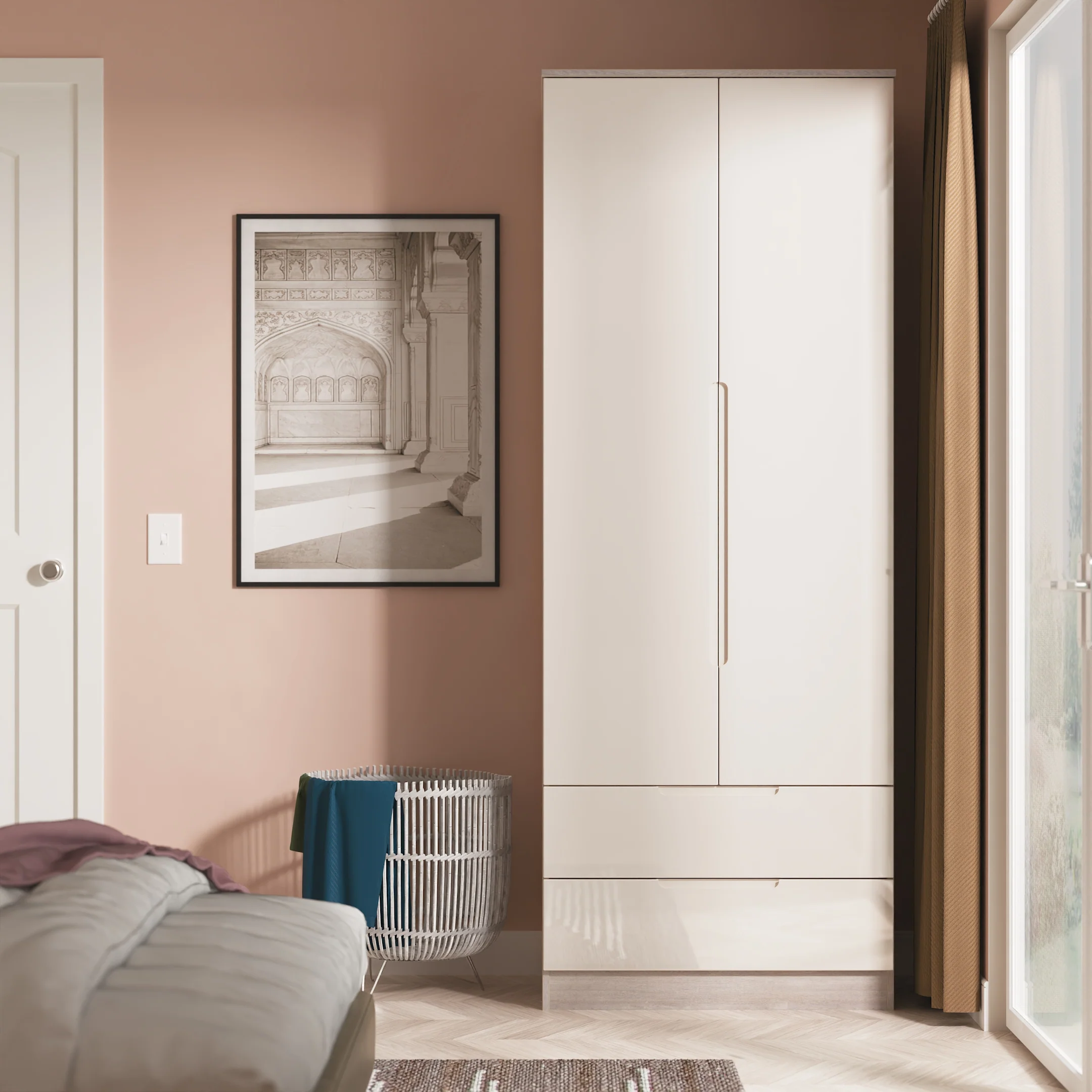 Cannes Ready Assembled 2 Door 2 Drawer Wardrobe in Kashmir Gloss & Grey Oak