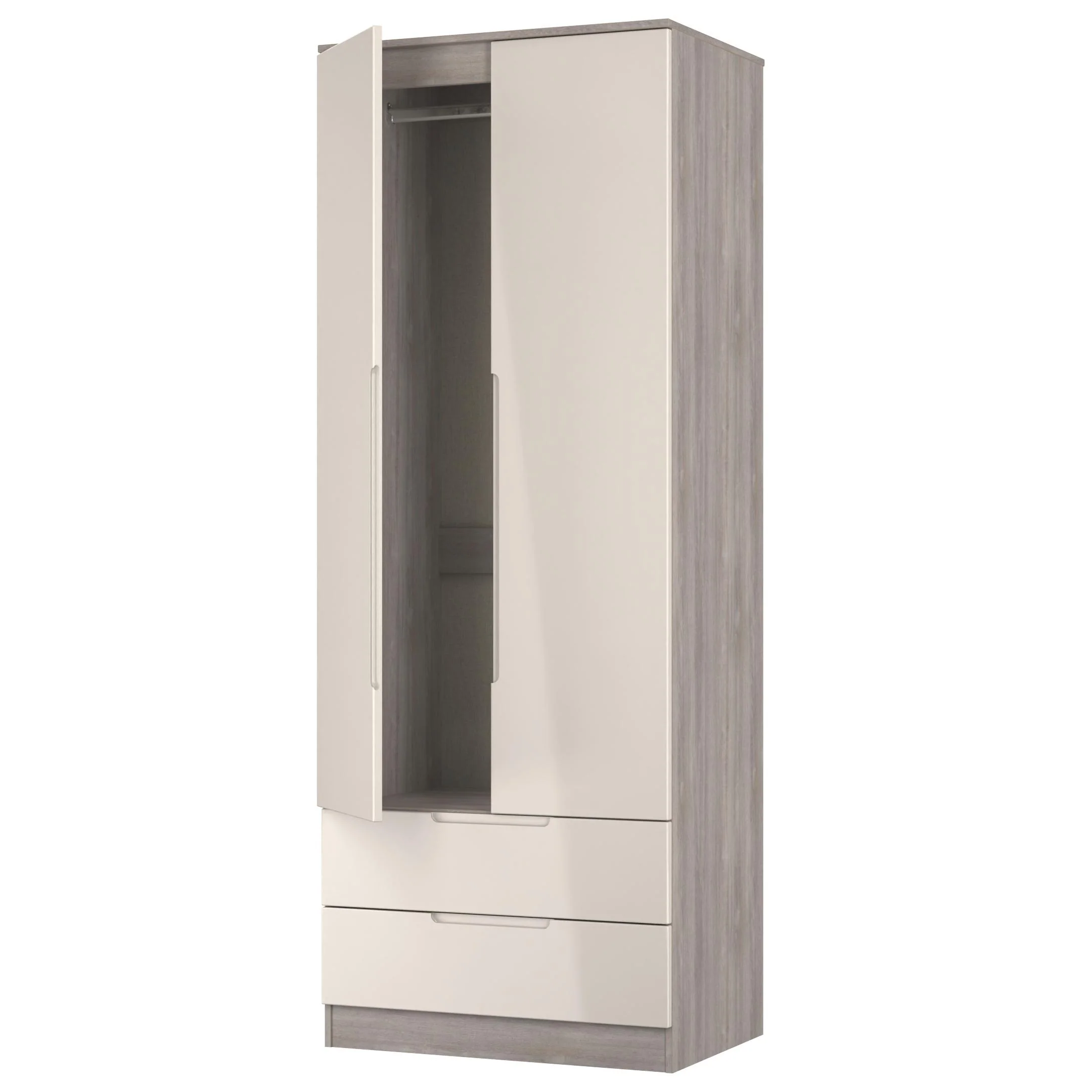 Cannes Ready Assembled 2 Door 2 Drawer Wardrobe in Kashmir Gloss & Grey Oak - Image 6