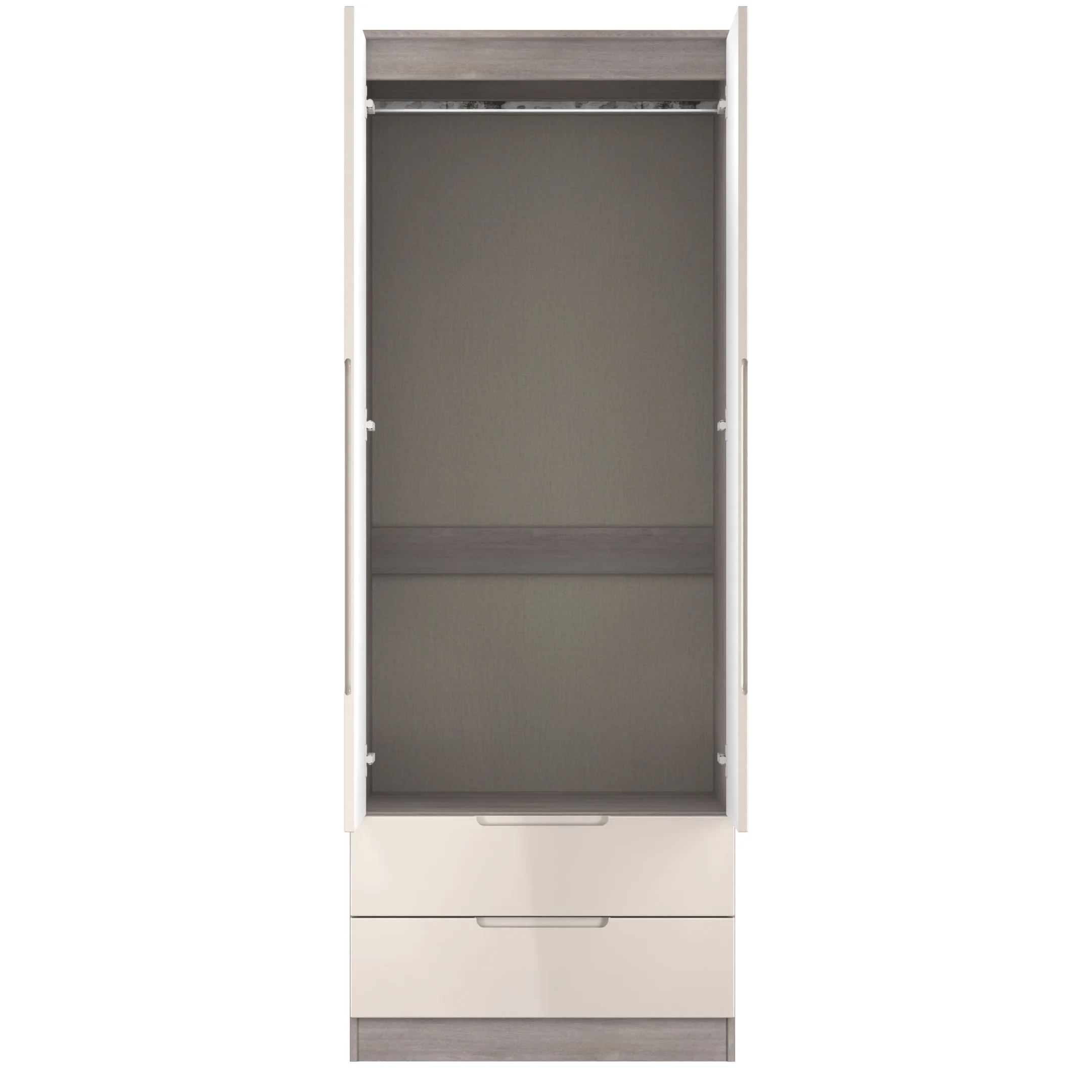 Cannes Ready Assembled 2 Door 2 Drawer Wardrobe in Kashmir Gloss & Grey Oak - Image 8