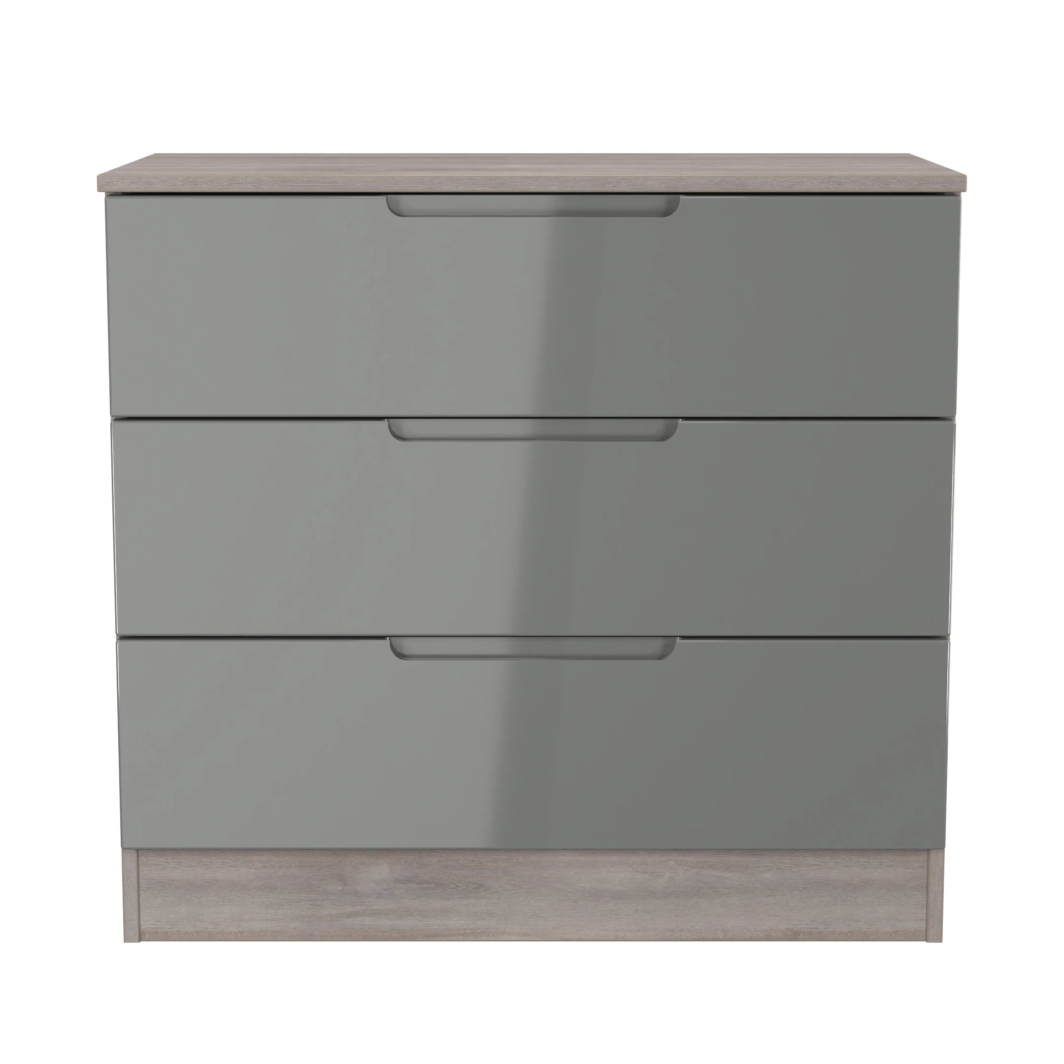 Cannes Ready Assembled 3 Drawer Chest in Grey Gloss & Grey Oak - Image 2