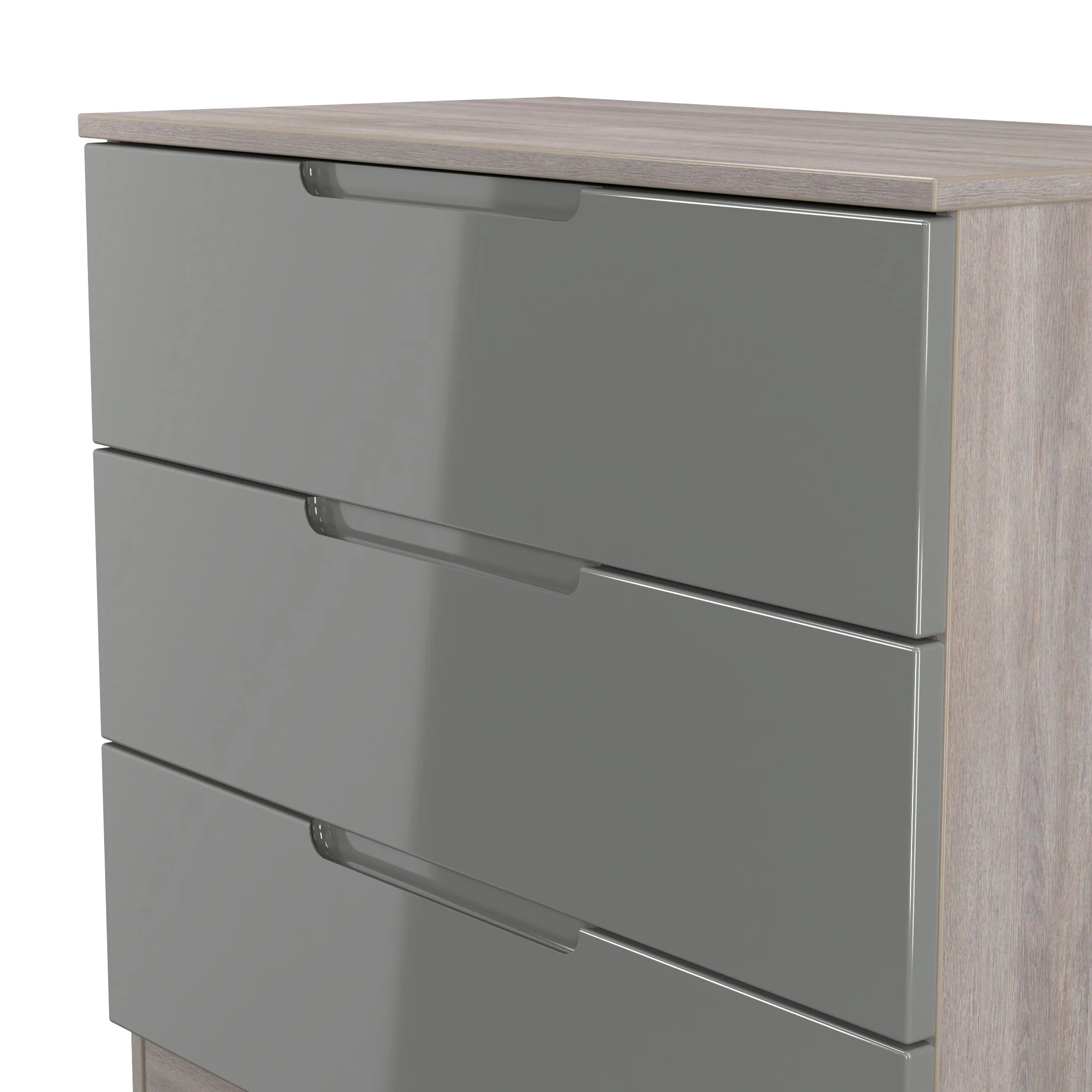 Cannes Ready Assembled 3 Drawer Chest in Grey Gloss & Grey Oak - Image 5