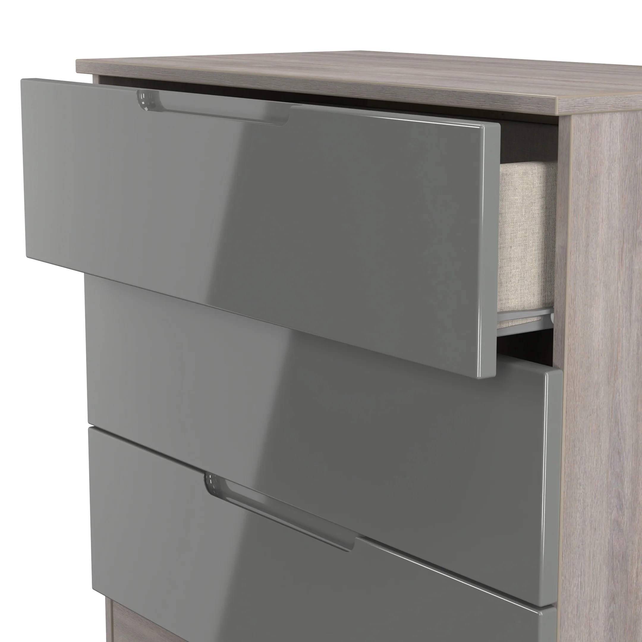 Cannes Ready Assembled 3 Drawer Chest in Grey Gloss & Grey Oak - Image 6