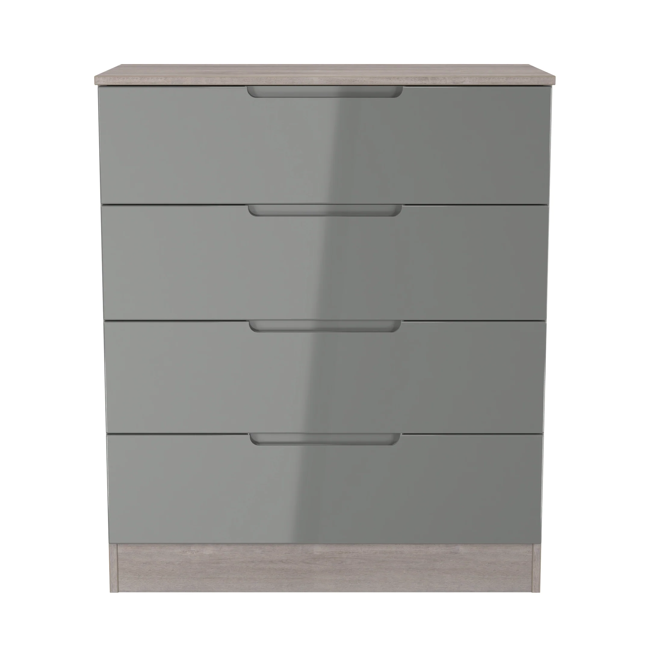Cannes Ready Assembled 4 Drawer Chest in Grey Gloss & Grey Oak - Image 2