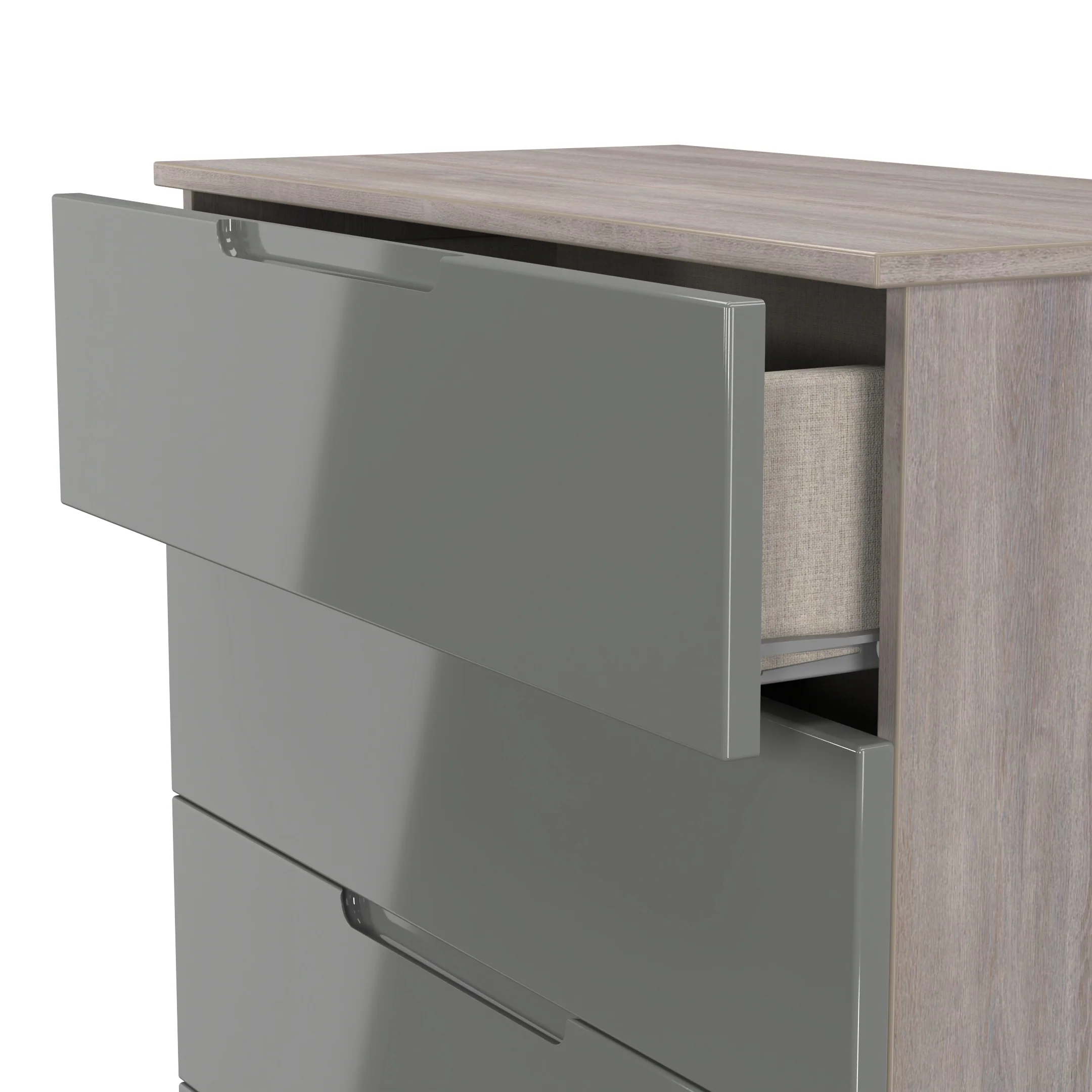 Cannes Ready Assembled 4 Drawer Chest in Grey Gloss & Grey Oak - Image 6