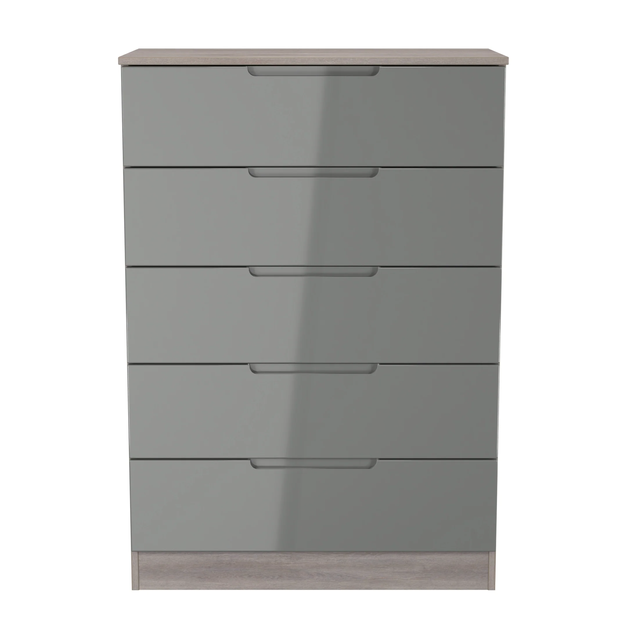 Cannes Ready Assembled 5 Drawer Chest in Grey Gloss & Grey Oak - Image 2