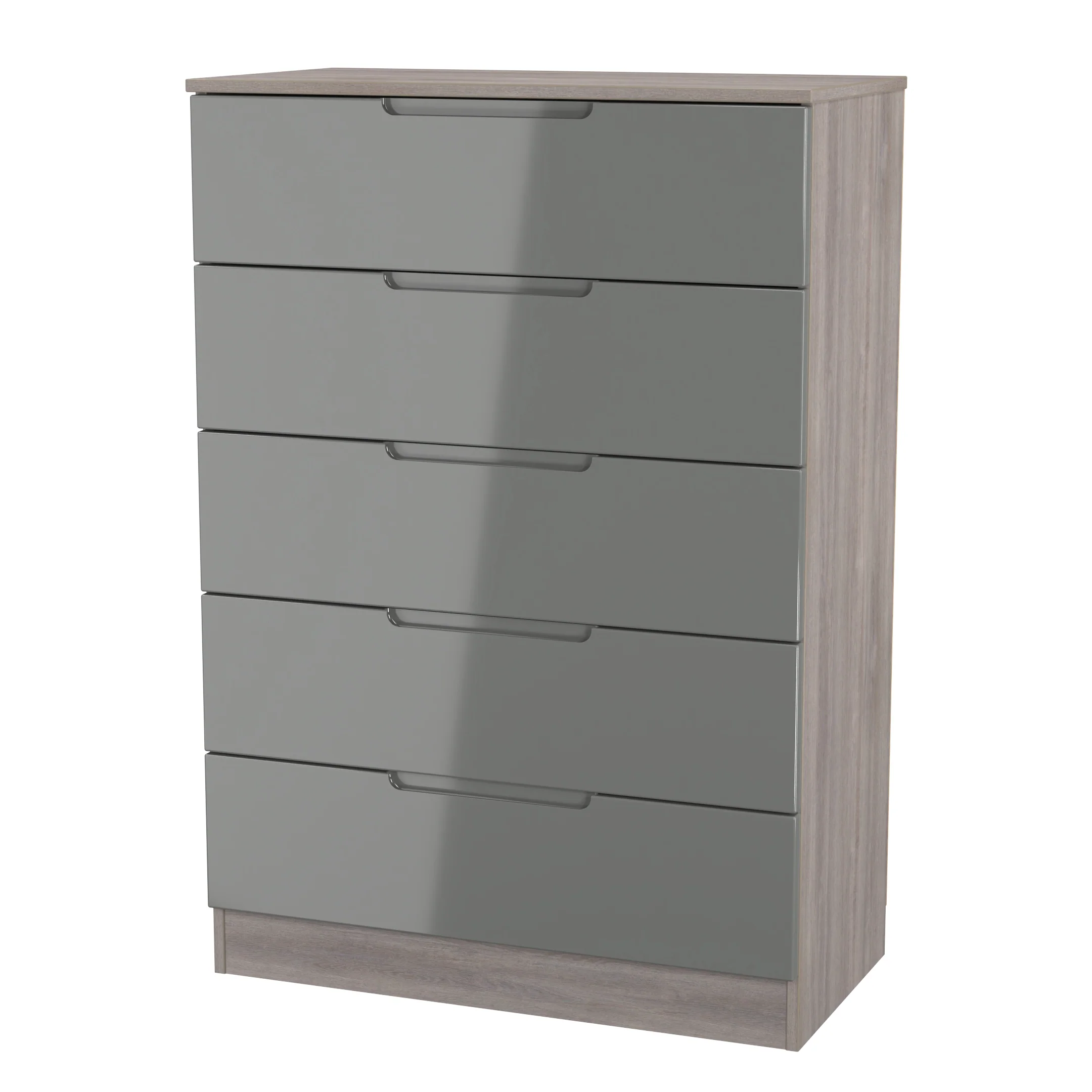 Cannes Ready Assembled 5 Drawer Chest in Grey Gloss & Grey Oak - Image 4