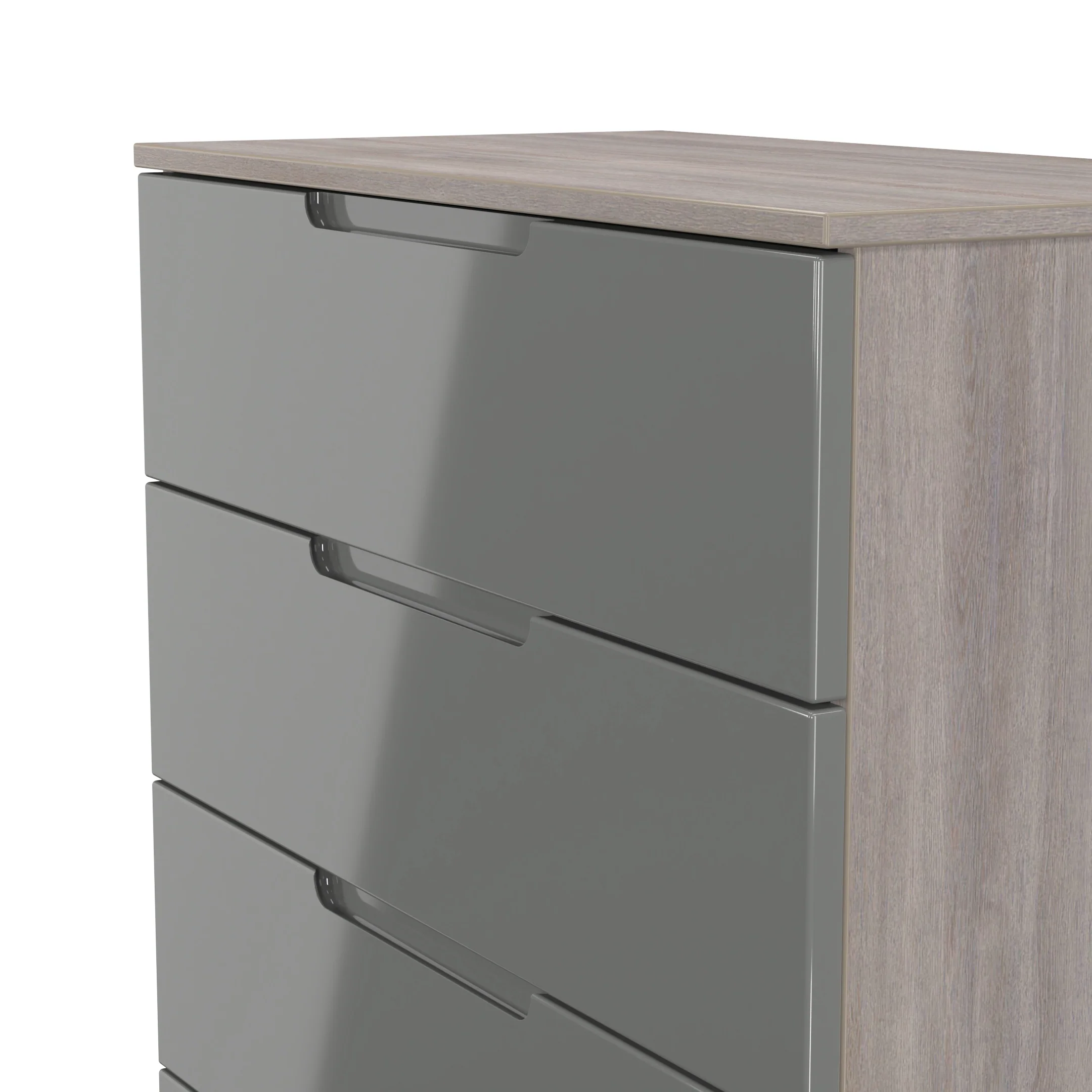 Cannes Ready Assembled 5 Drawer Chest in Grey Gloss & Grey Oak - Image 5