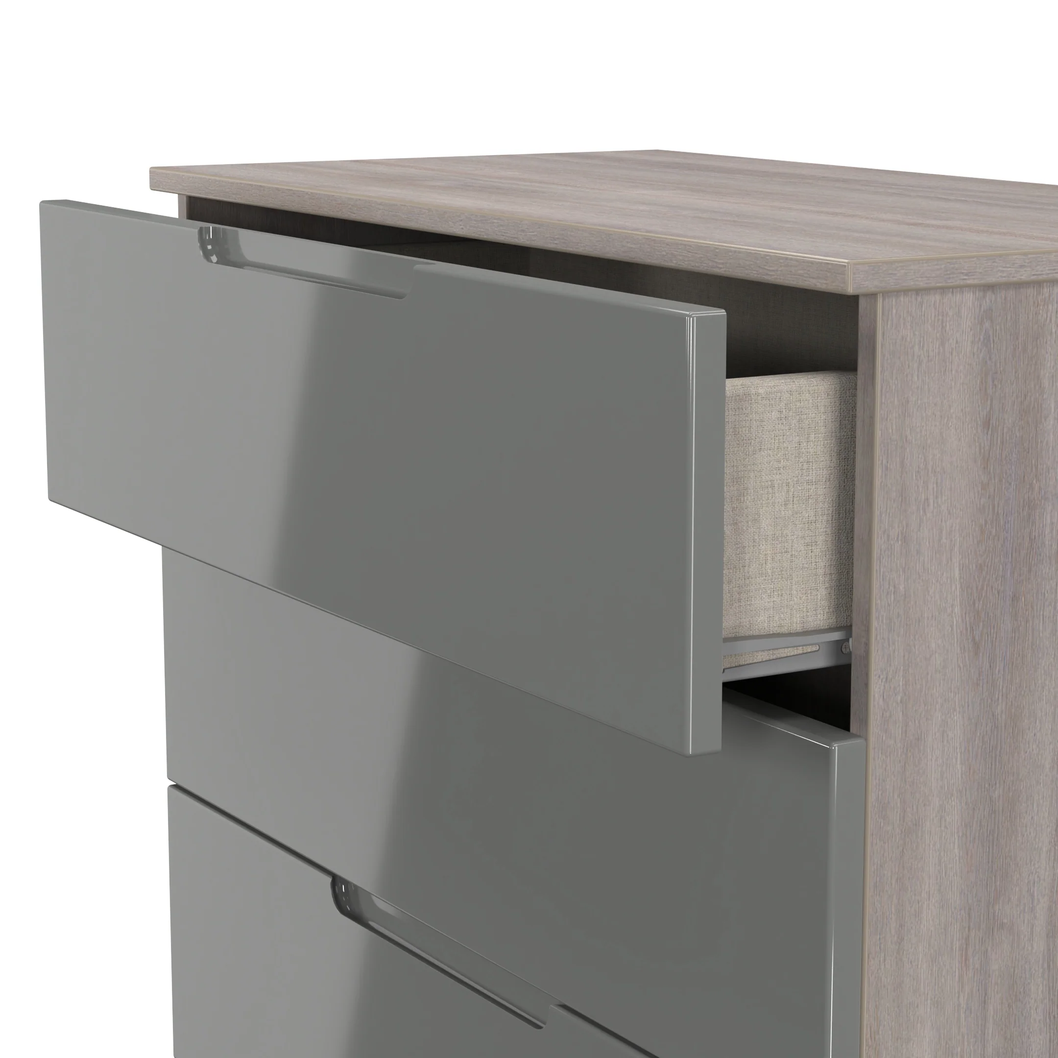 Cannes Ready Assembled 5 Drawer Chest in Grey Gloss & Grey Oak - Image 6
