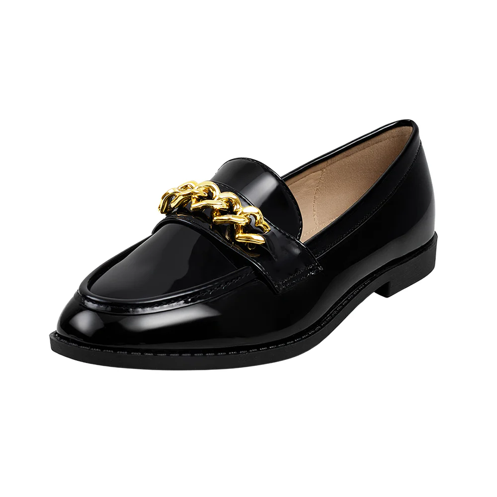 Casual Closed Toe Slip-on Chain Loafers with Low Heel - Image 4