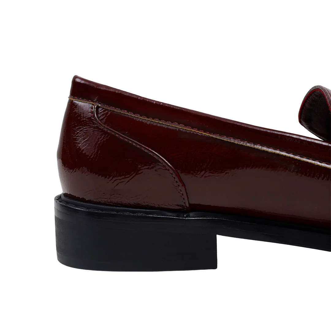 Casual Closed Toe Slip-on Penny Loafers with Low Heel - Burgundy - Image 8