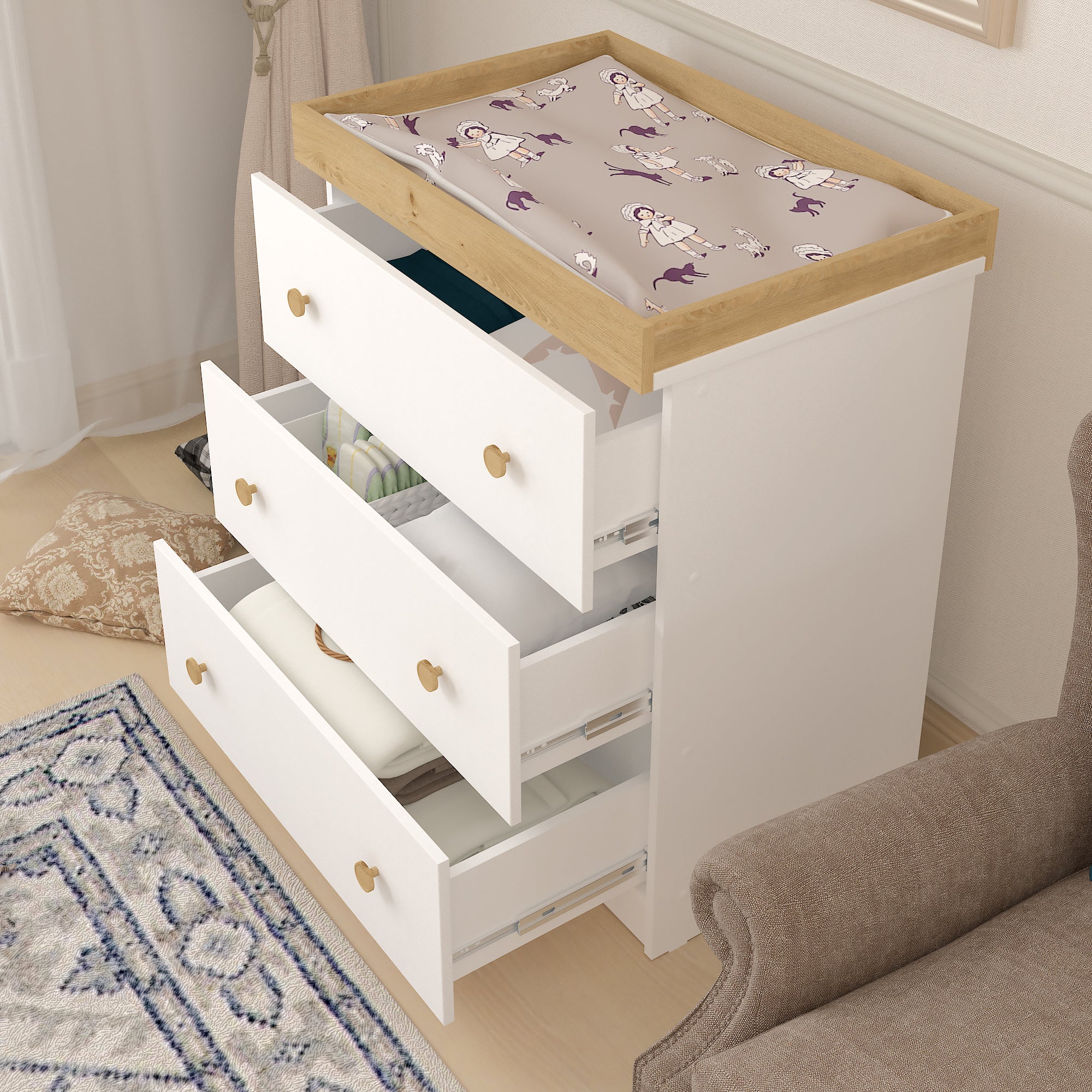 Changing Dresser Shefa Kids 888 White - Oak Top - Image 4