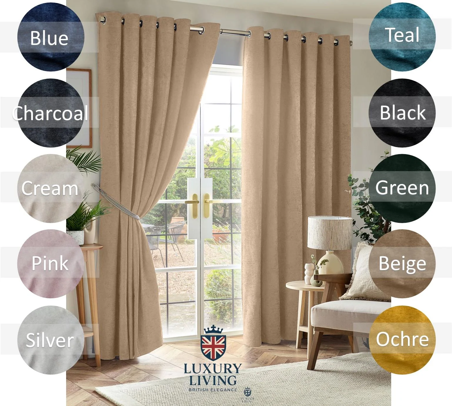 Chenille Blackout Taped Curtains Beige - Image 3