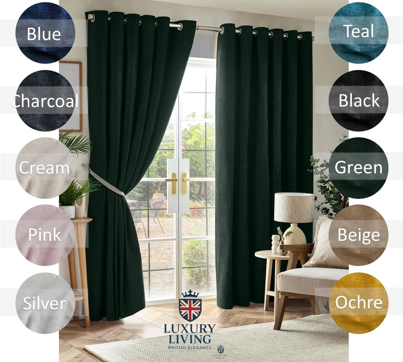 Chenille Blackout Taped Curtains Green - Image 4