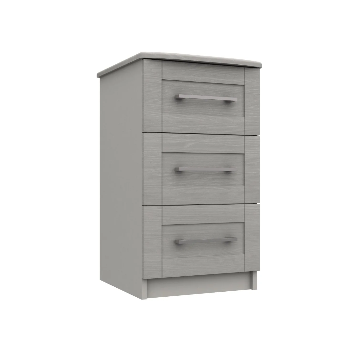 Chester Ready Assembled Bedside Table with 3 Drawers - Light Grey - Image 3