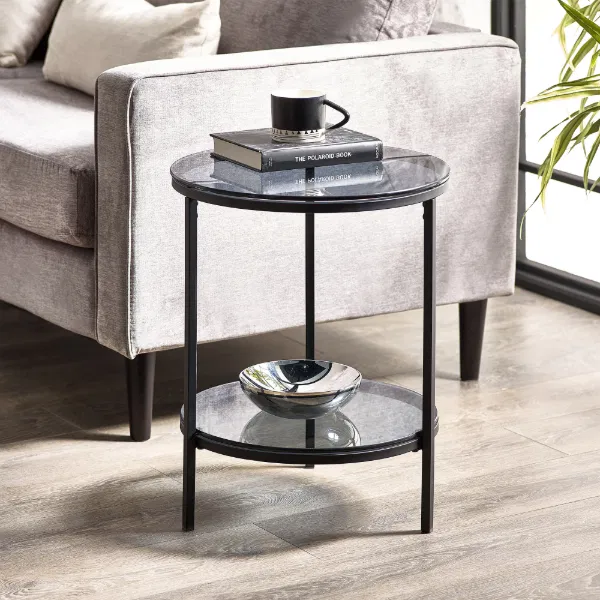 Chicago Circular Lamp Table With Shelf - Smoked Glass - Image 3
