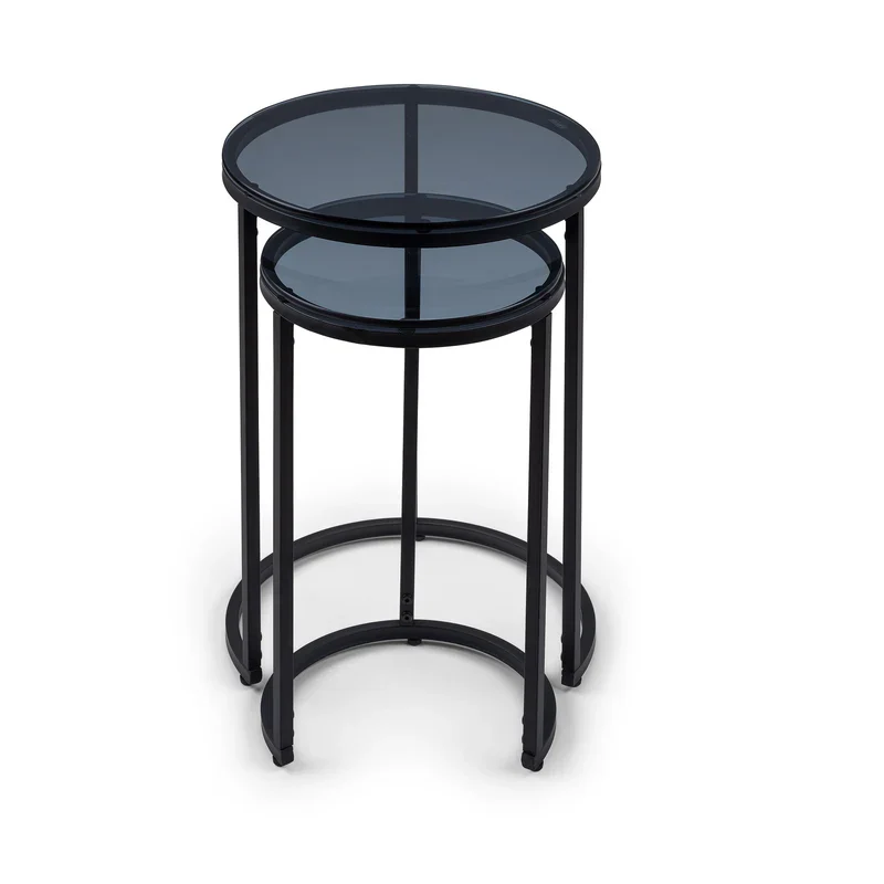 Chicago Round Nesting Side Tables Smoked Glass - Image 3